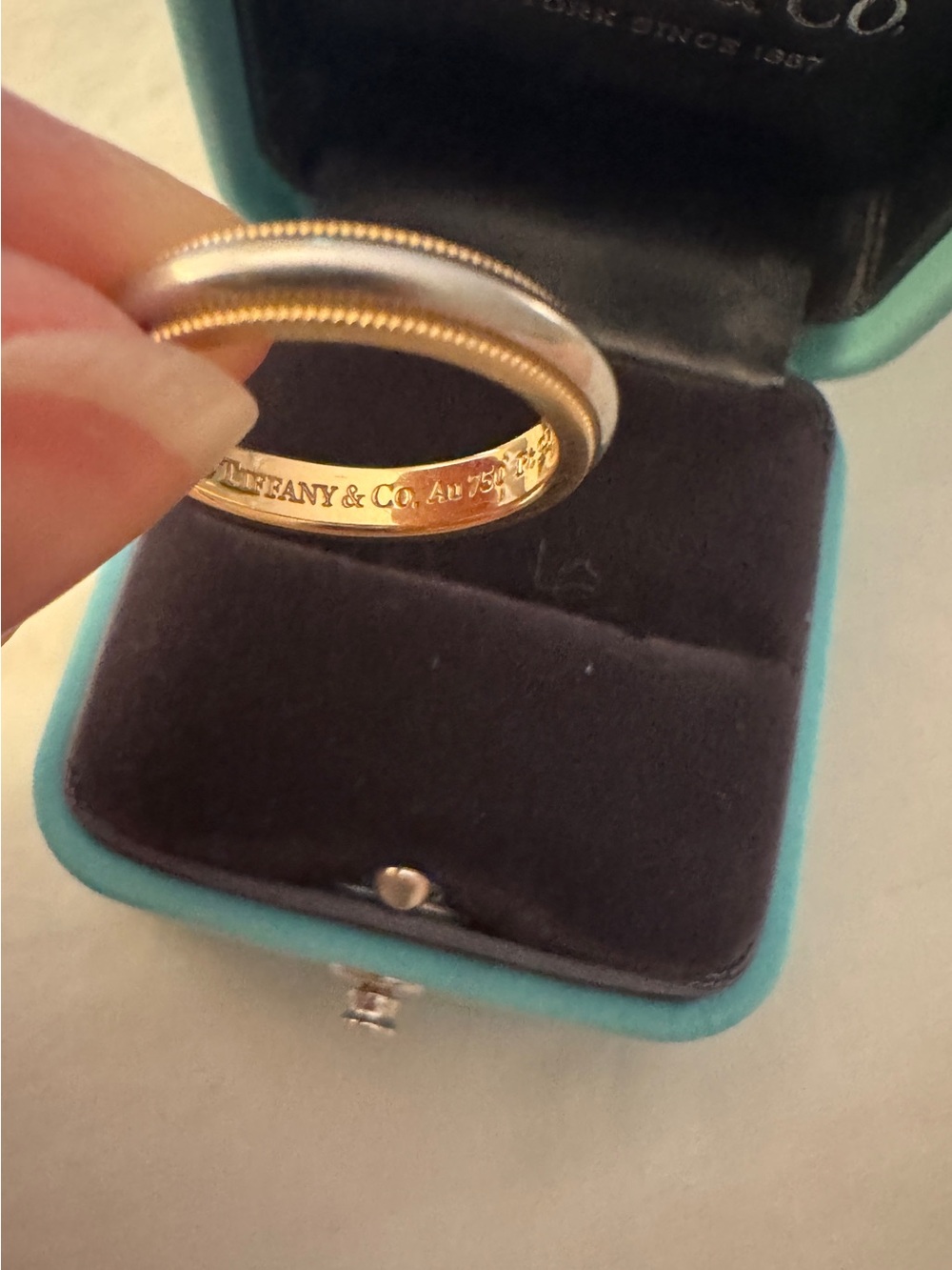 Tiffany & Co. Solid 18K rose gold and platinum Plat 950 milgrain wedding ring